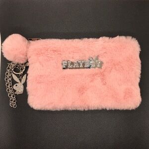 Vintage Playboy Bunny Charm Bling Pink Fur Diamante Bling Wristlet Bag Y2K